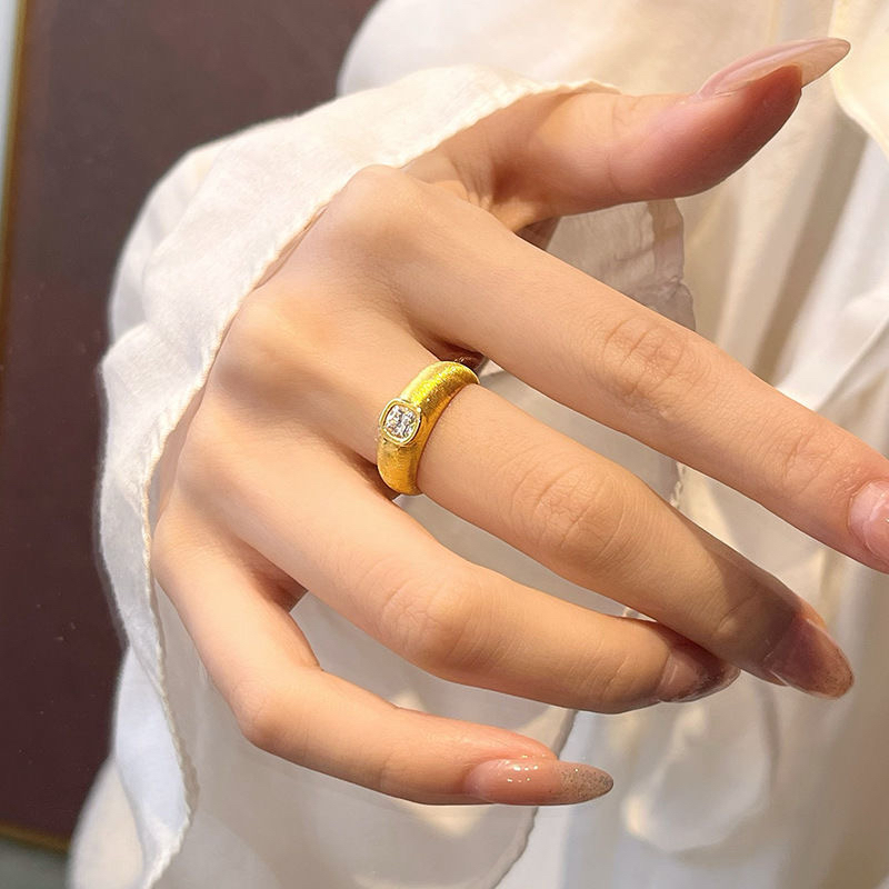 合金新中式镶石点钻拉丝方糖戒指开口可调节轻奢高级感