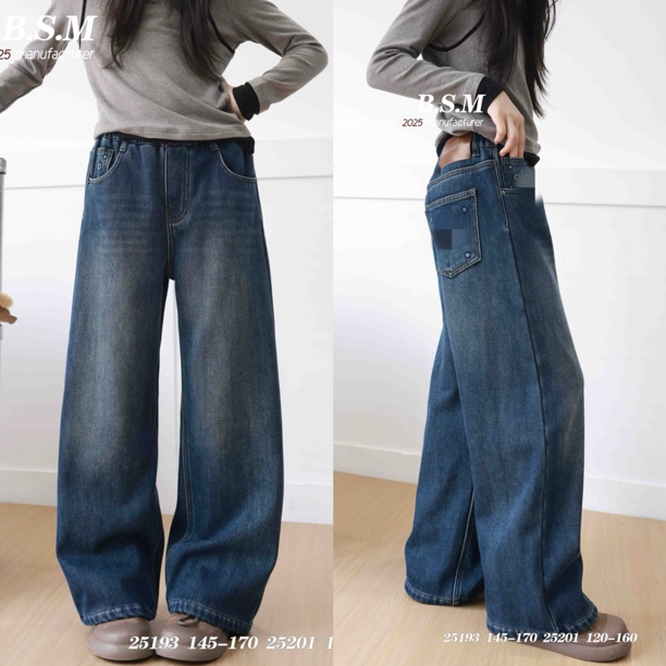 女童冬季加绒牛仔裤韩版一体绒常规版型直筒裤子25201百搭女童裤