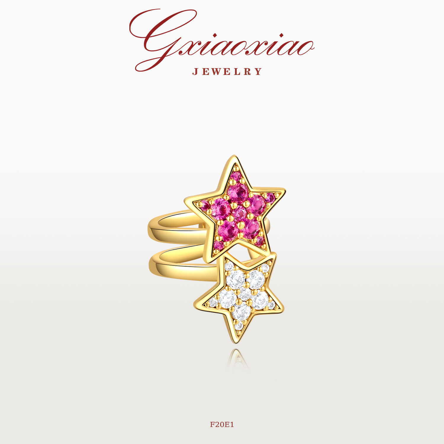 G XIAOXIAO 镀K金【双星幻梦】时尚气质百搭星星耳夹 F20E1