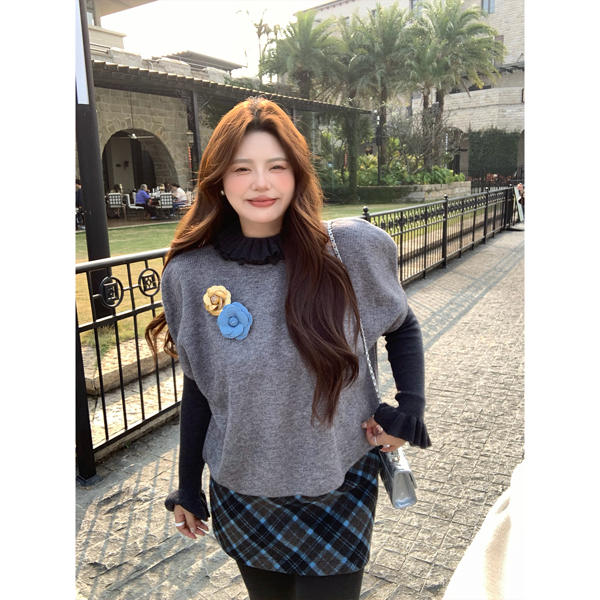 王葡萄1.4/am 9:00新品微高领无缝毛衣DM1499