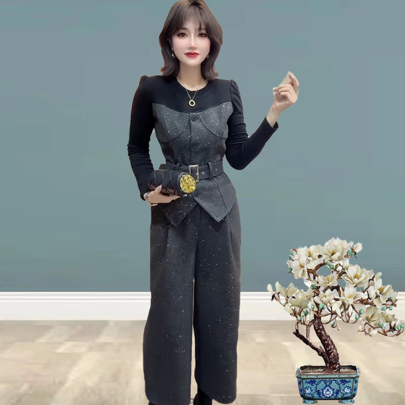 555562洋气时尚简约通勤星空上衣+阔腿星空裤2025早春新款两件套