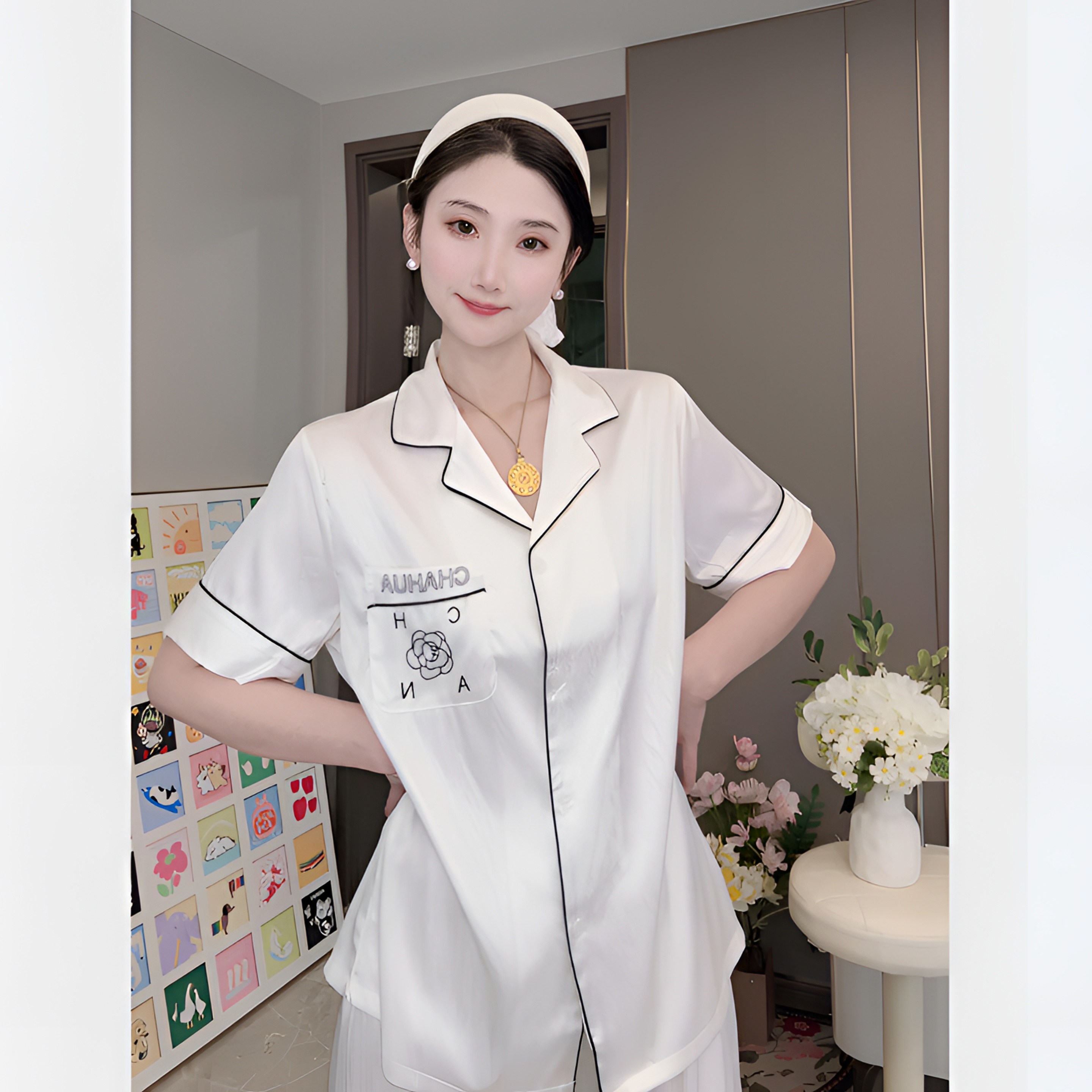 【白塔山茶】肌理感～春季新款缎面茶花家居服睡衣套装