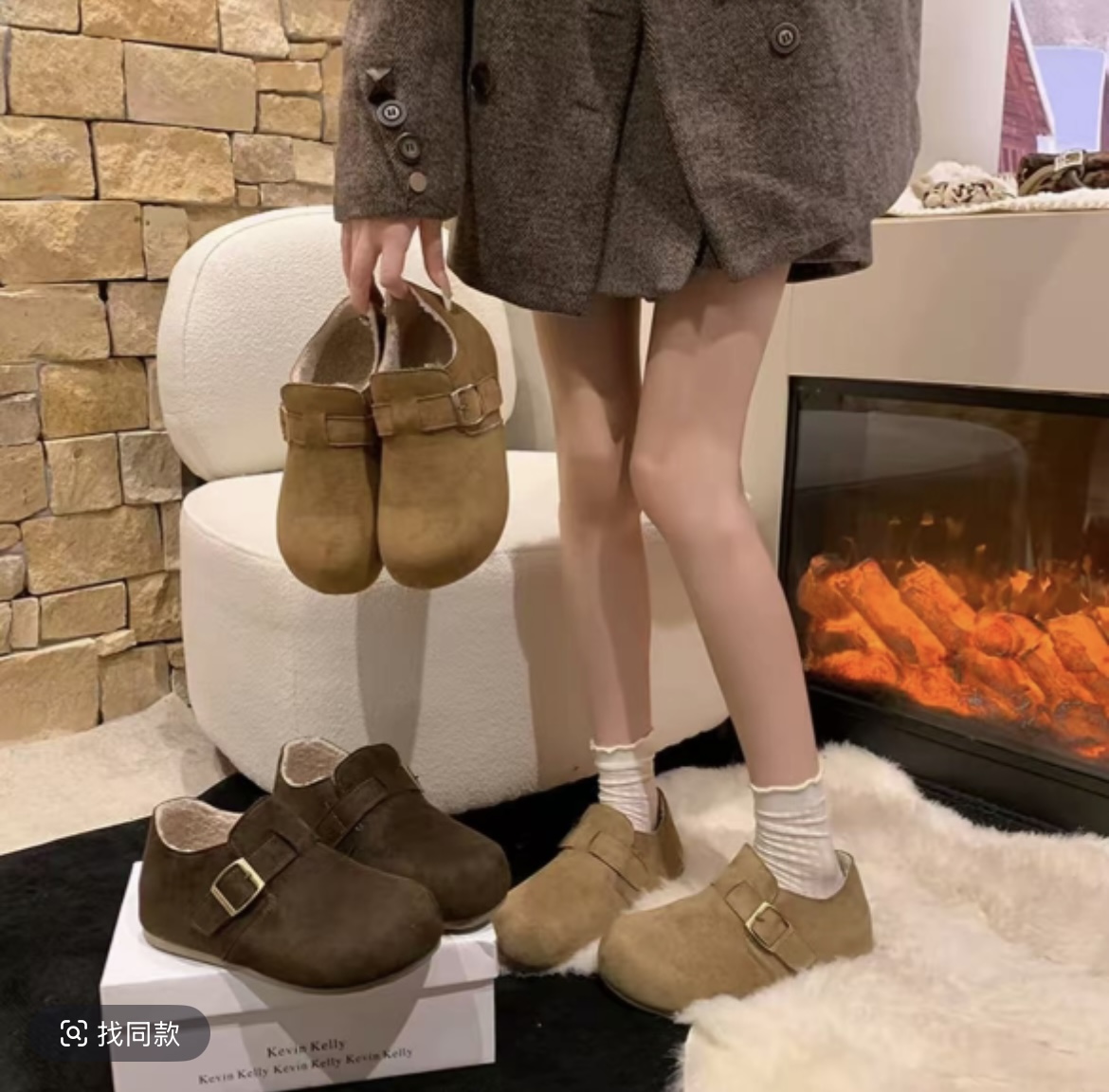 2025新款冬内增高女外穿厚底全包一脚蹬勃肯鞋百搭加绒鞋（勿水洗）