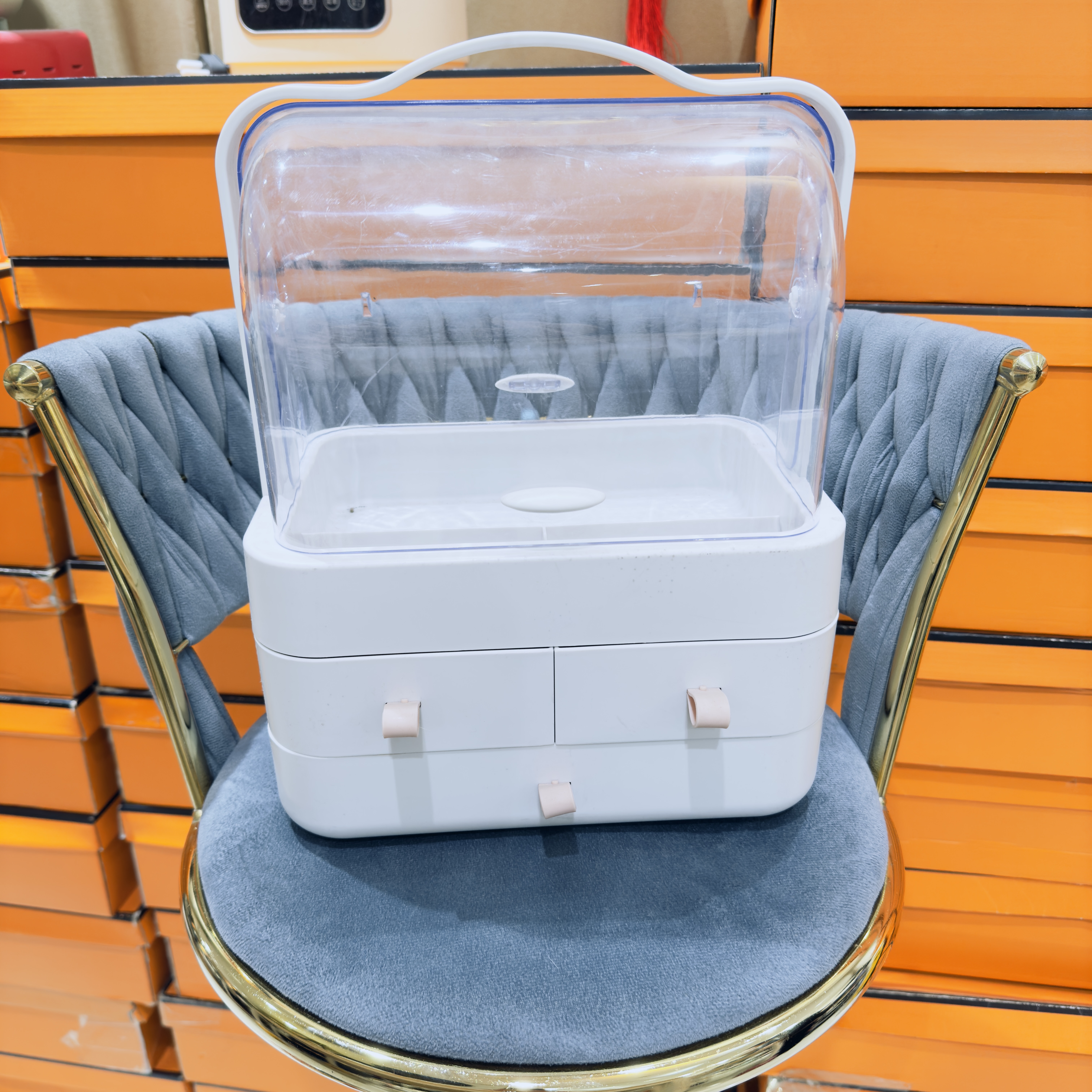 轻奢化妆品整理盒桌面防尘家用置物架网红宿舍收纳盒梳妆台护肤盒