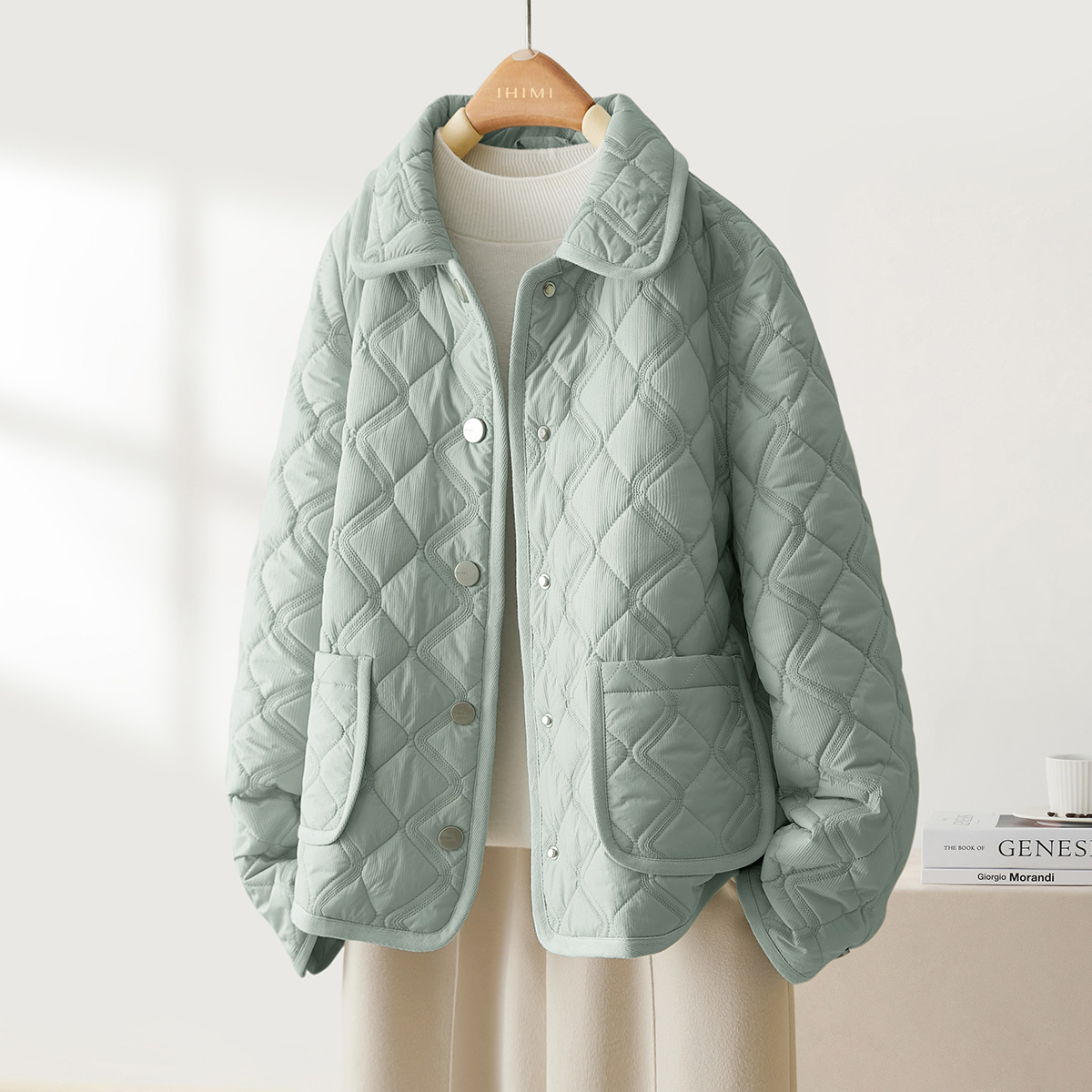 IHIMI/海谧花形绗线棉服外套2025春款女装肌理感小个子短外套