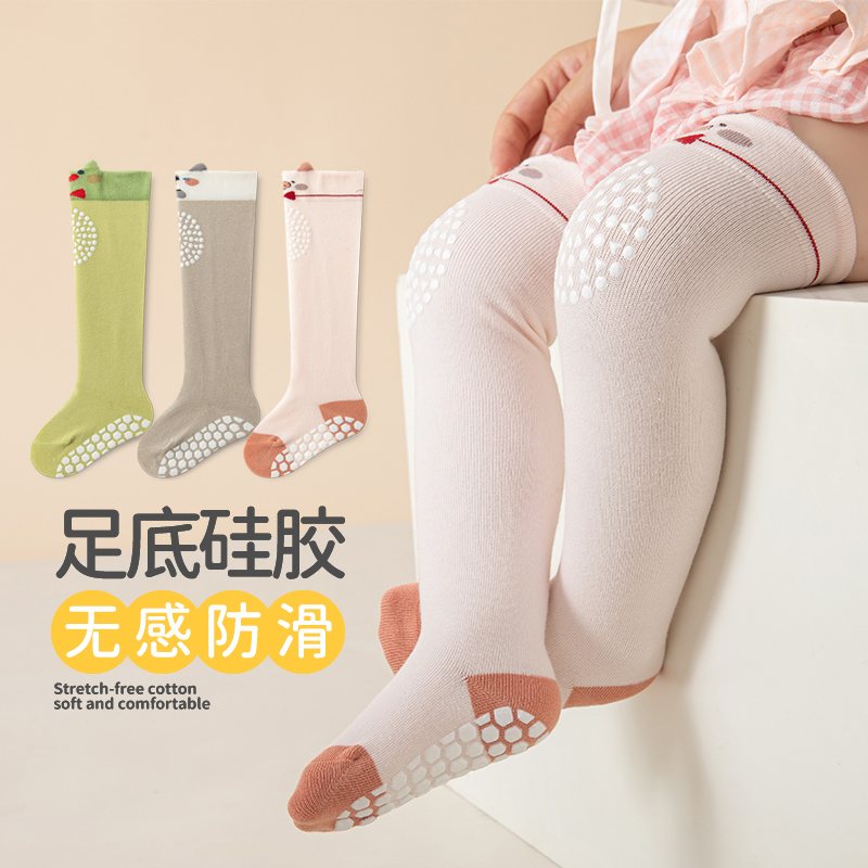 春秋冬款地板袜宝宝袜点胶防滑可爱护膝长筒过膝学步袜男女童袜棉