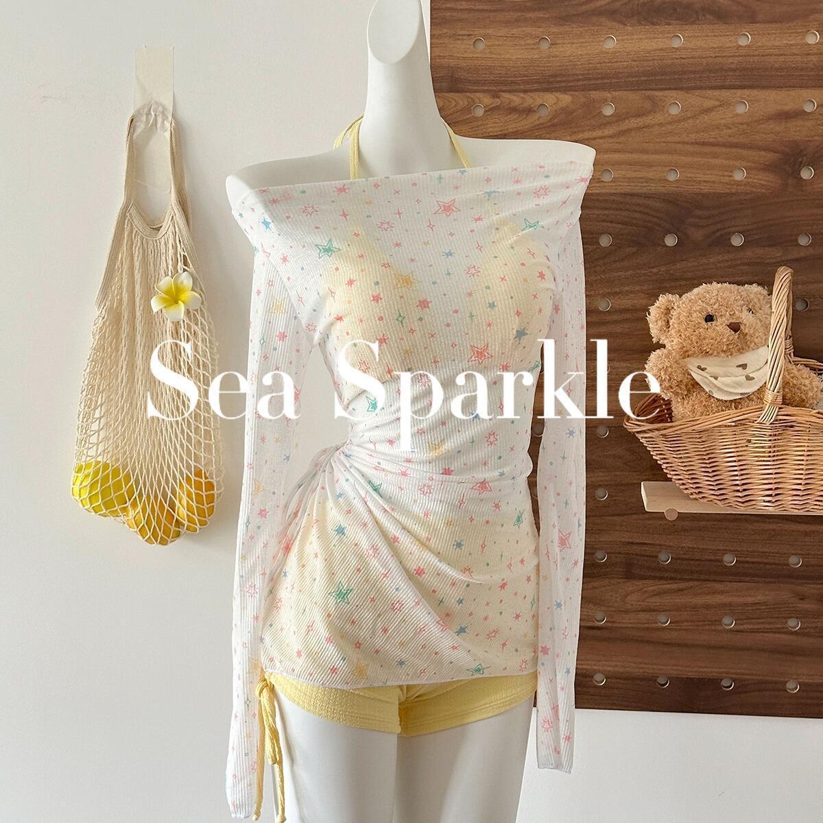 【时尚柠檬沙冰】韩系比基尼甜辣风挂脖三件式海岛泳衣薄款印花ins