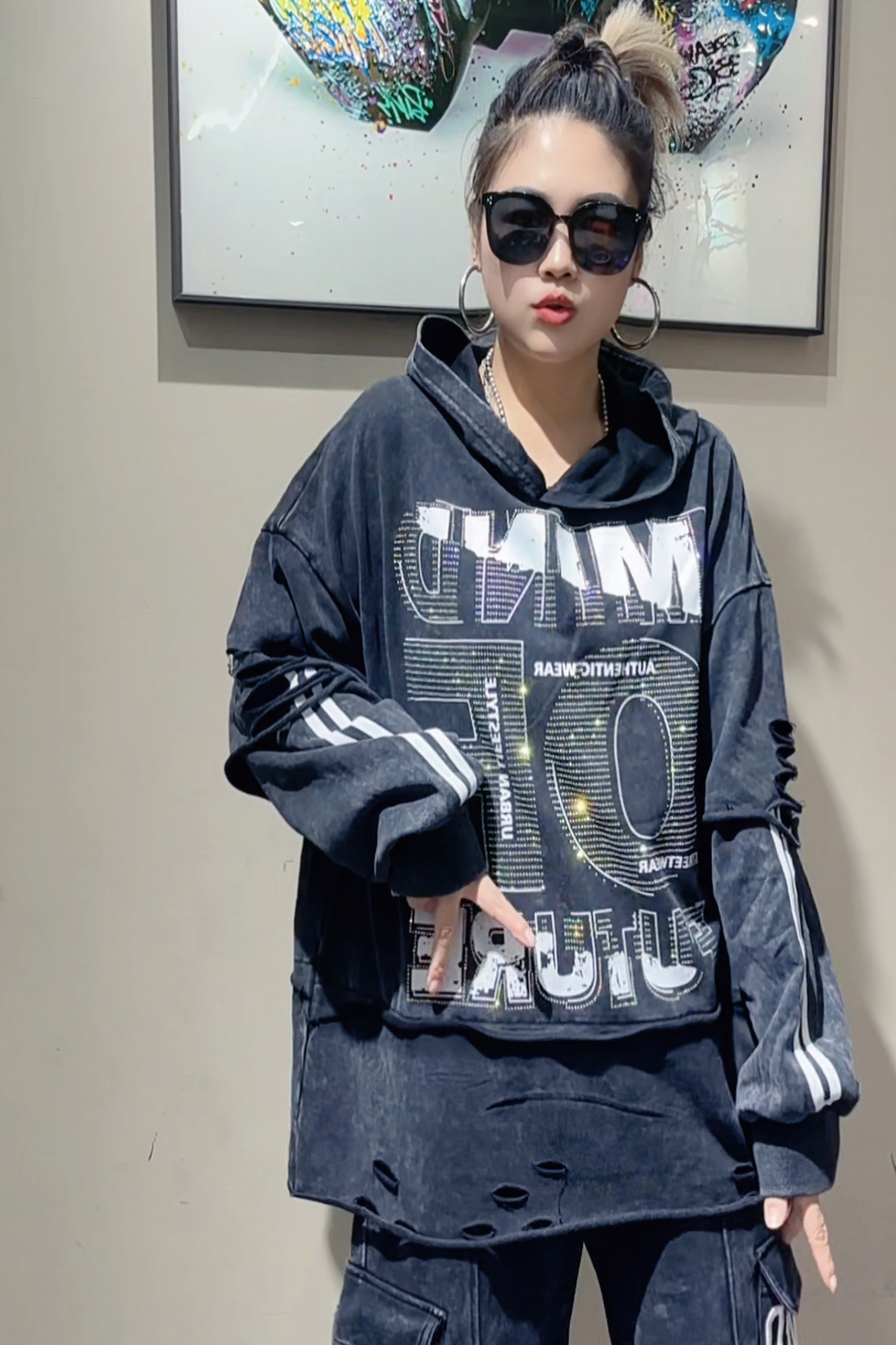潮牌女装连帽卫衣大码宽松大版卫衣