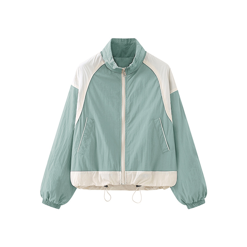 新款拼色休闲外套女立领宽松高级时尚