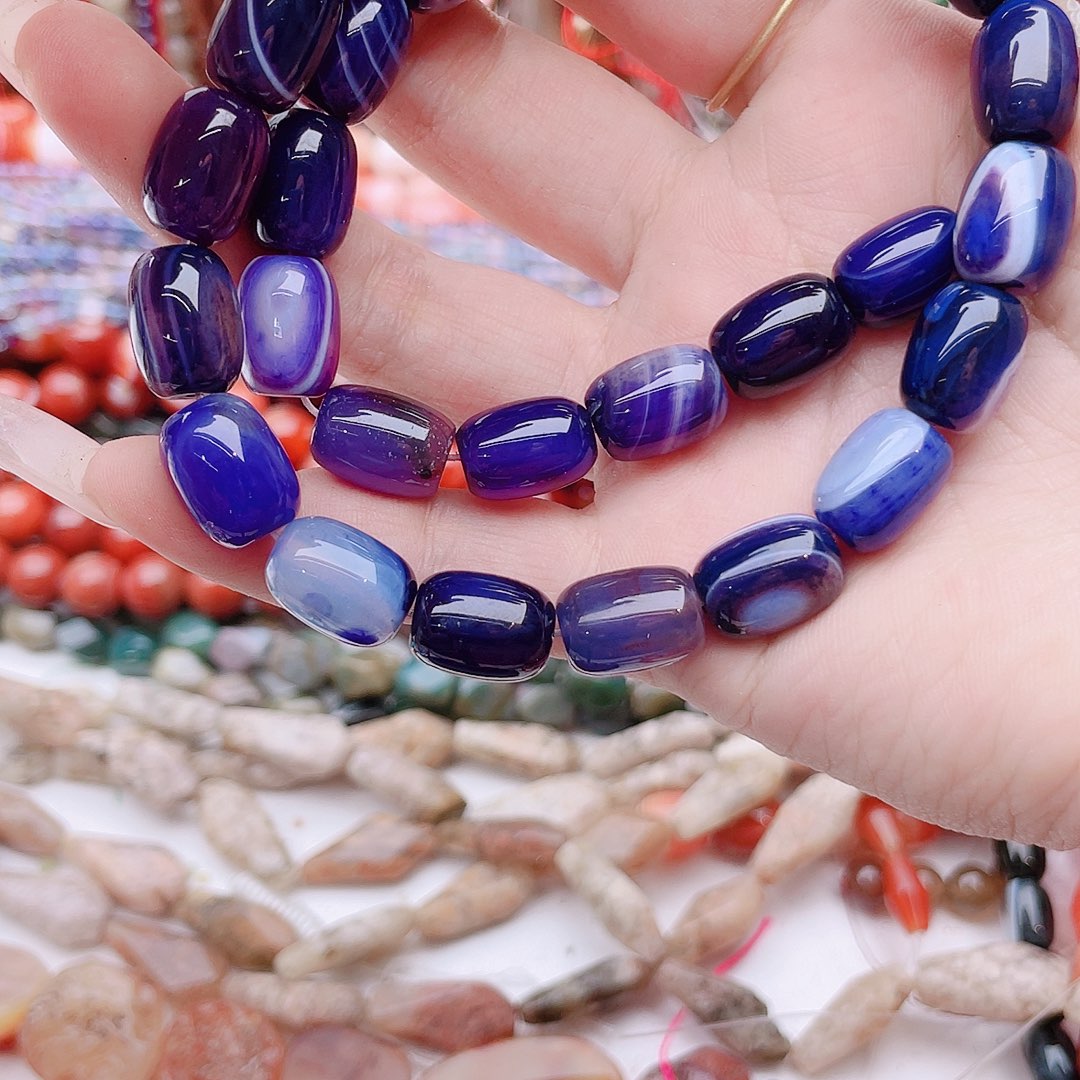 玛瑙/玉髓未镶嵌珠宝半成品紫玛瑙一条卡10*14