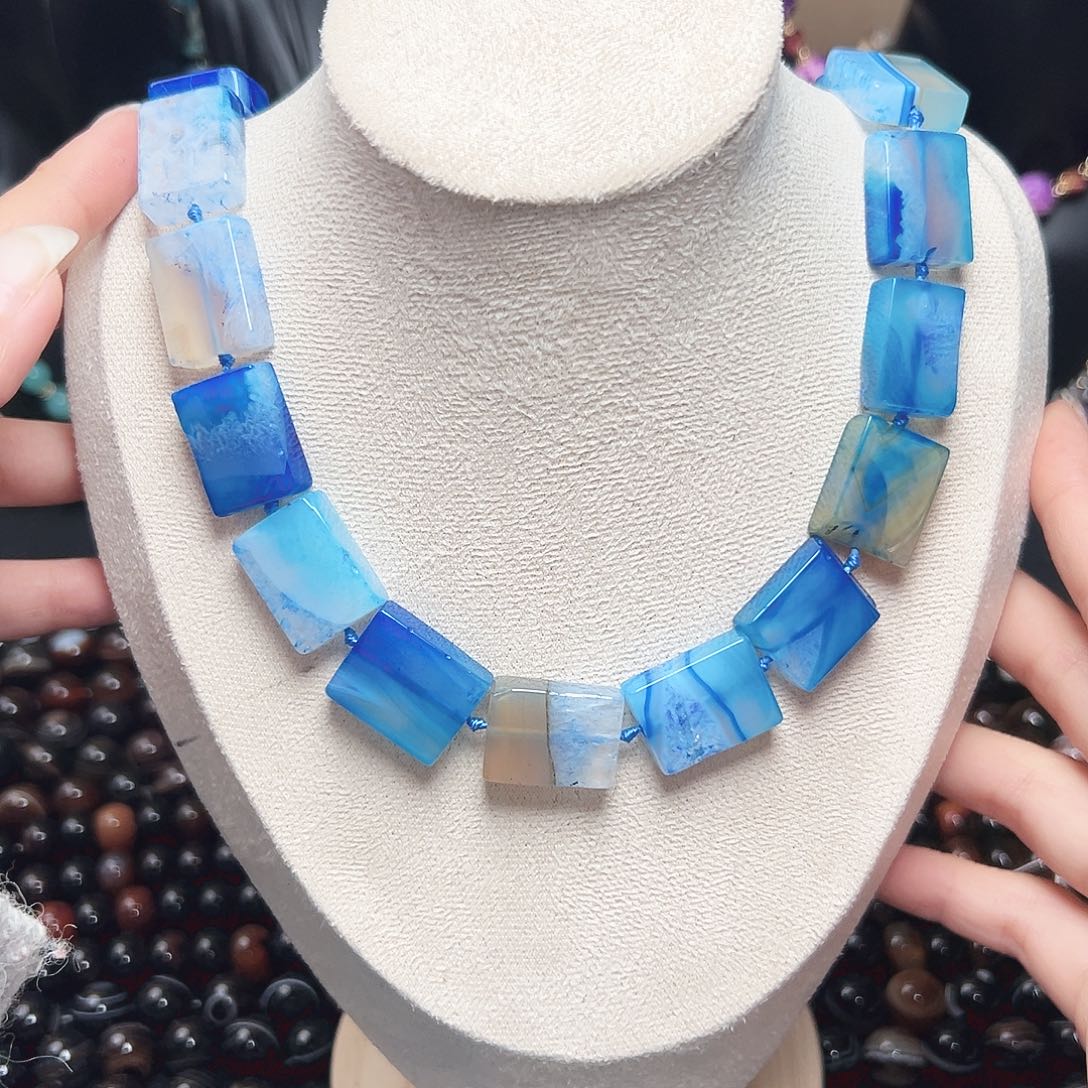 玛瑙/玉髓未镶嵌珠宝半成品r425 海洋方糖一条