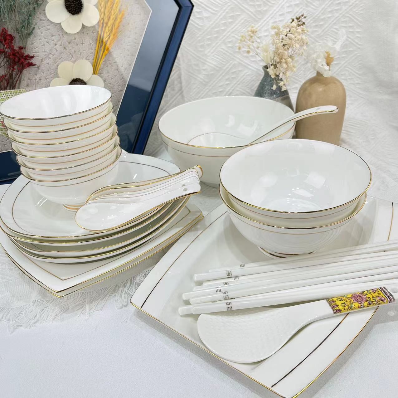 景德镇纯白异形盘28件套（适合4-6口人）家用轻奢高档餐具碗碟盘