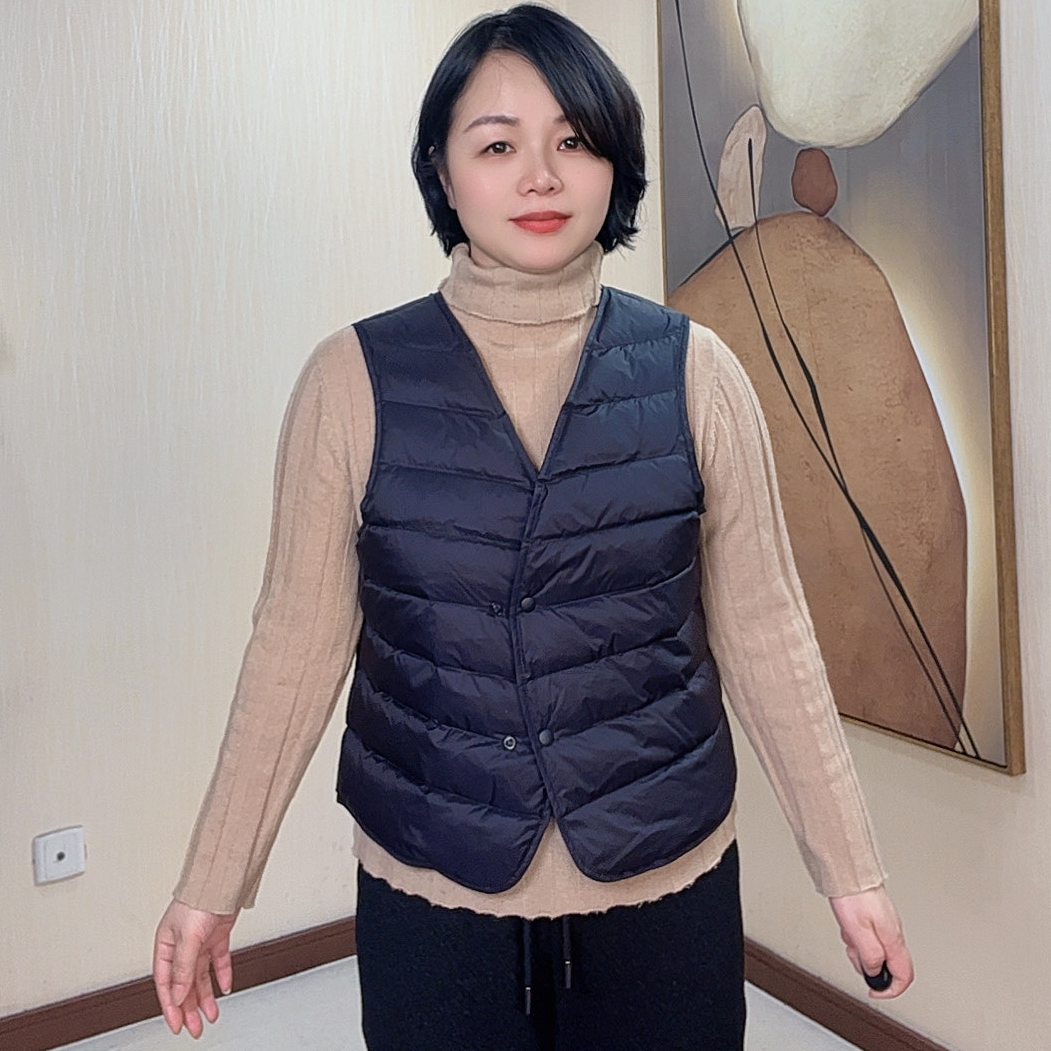 【嫩尼娅】三星95%白鹅绒马甲女小个子短款V领羽绒服内胆轻薄内搭