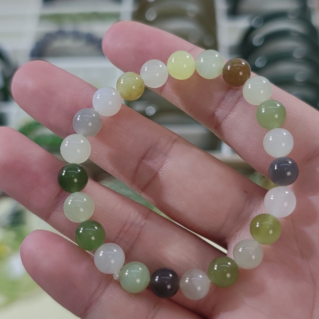 和田玉未镶嵌手链卡8多宝和田玉手串×1