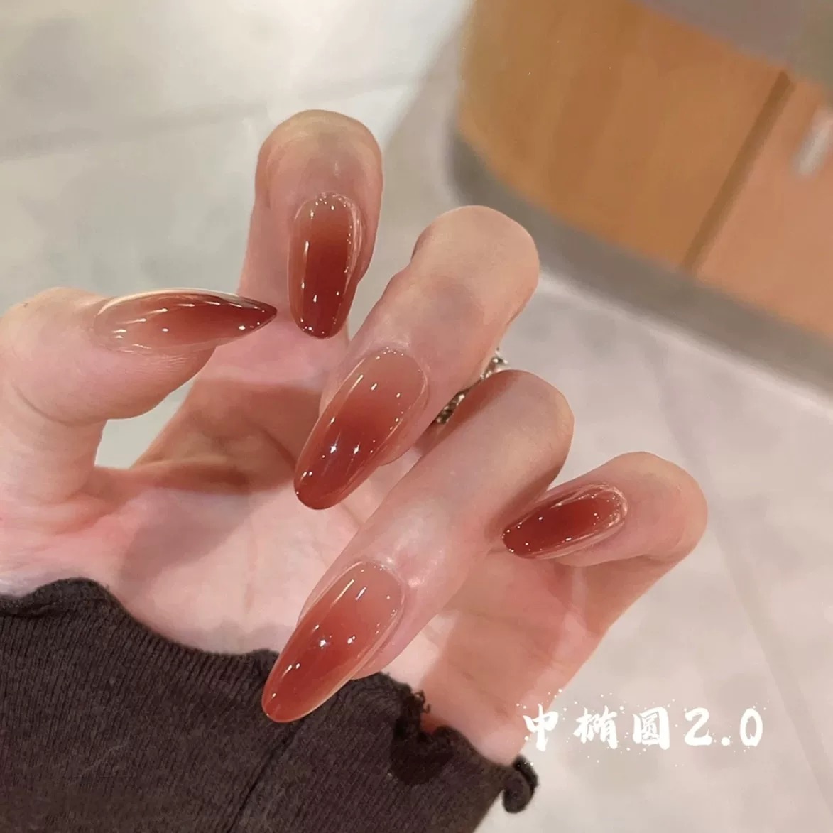 【微醺】安德拉红渐变中长款纯手工穿戴甲可拆卸美甲日常百搭
