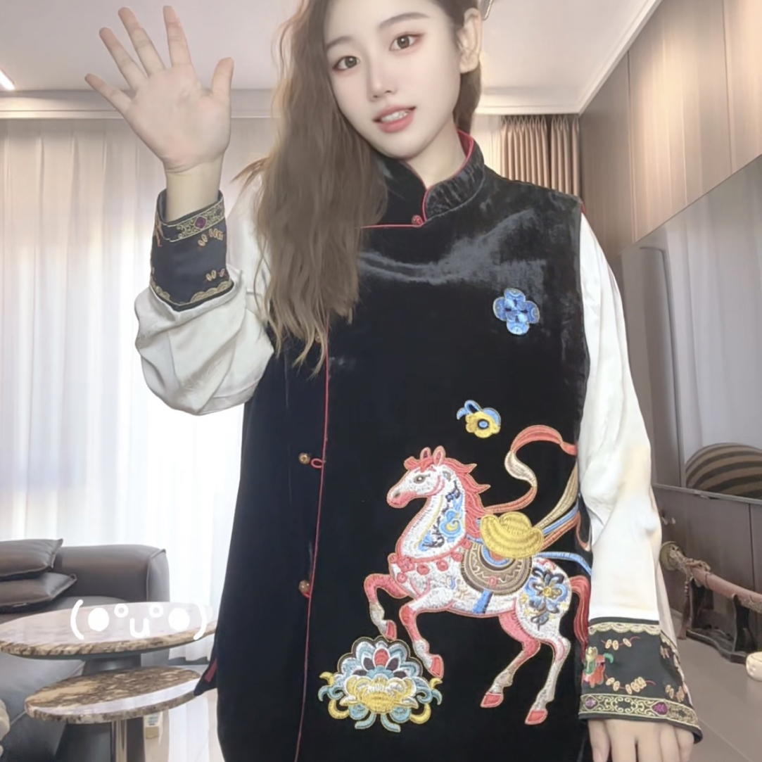 「69157」新中式祥瑞小马重工刺绣马甲国风背心复古