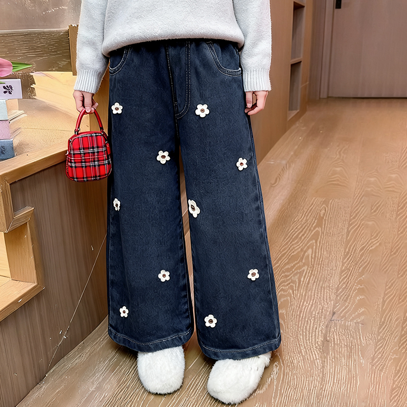 女童牛仔裤水洗软牛仔女宝宝休闲宽松直筒阔腿百搭长裤子2025新款