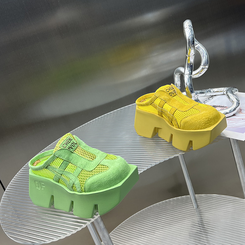 网面厚底包头半拖鞋女夏2025新款镂空外穿懒人一脚蹬凉拖G9758-3