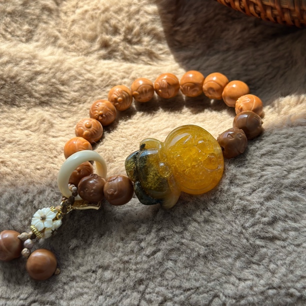 吉月蜜蜡黑洒金哆啦A梦机器猫极简精美手串