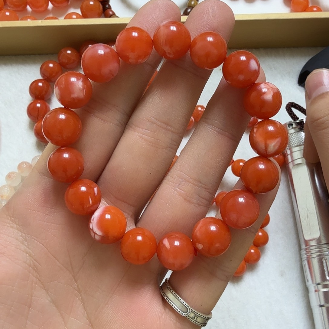 南红玛瑙未镶嵌保山冰红原矿无优化多肉手链13mm46g