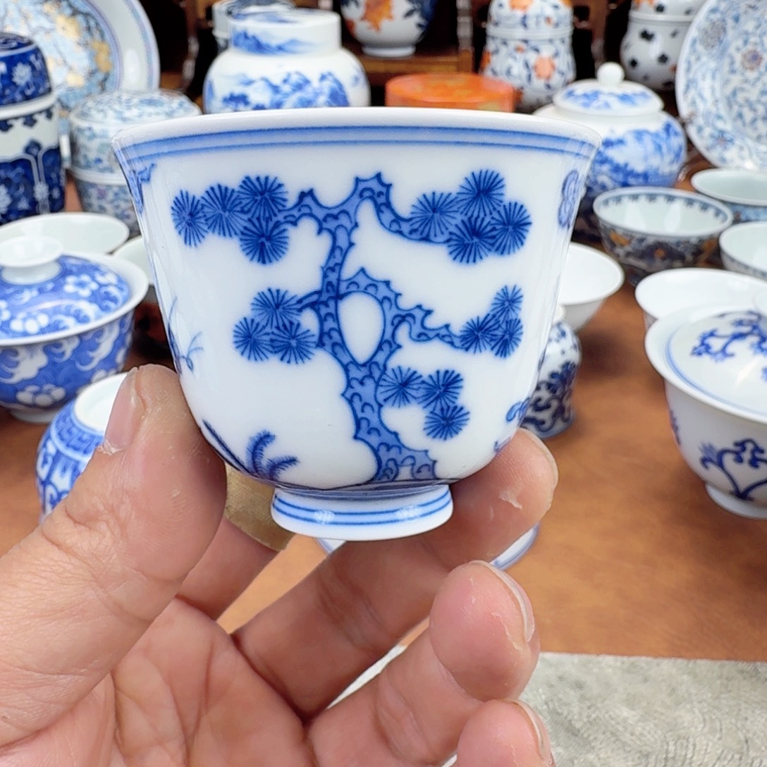 陶摆件瑕疵青花单杯