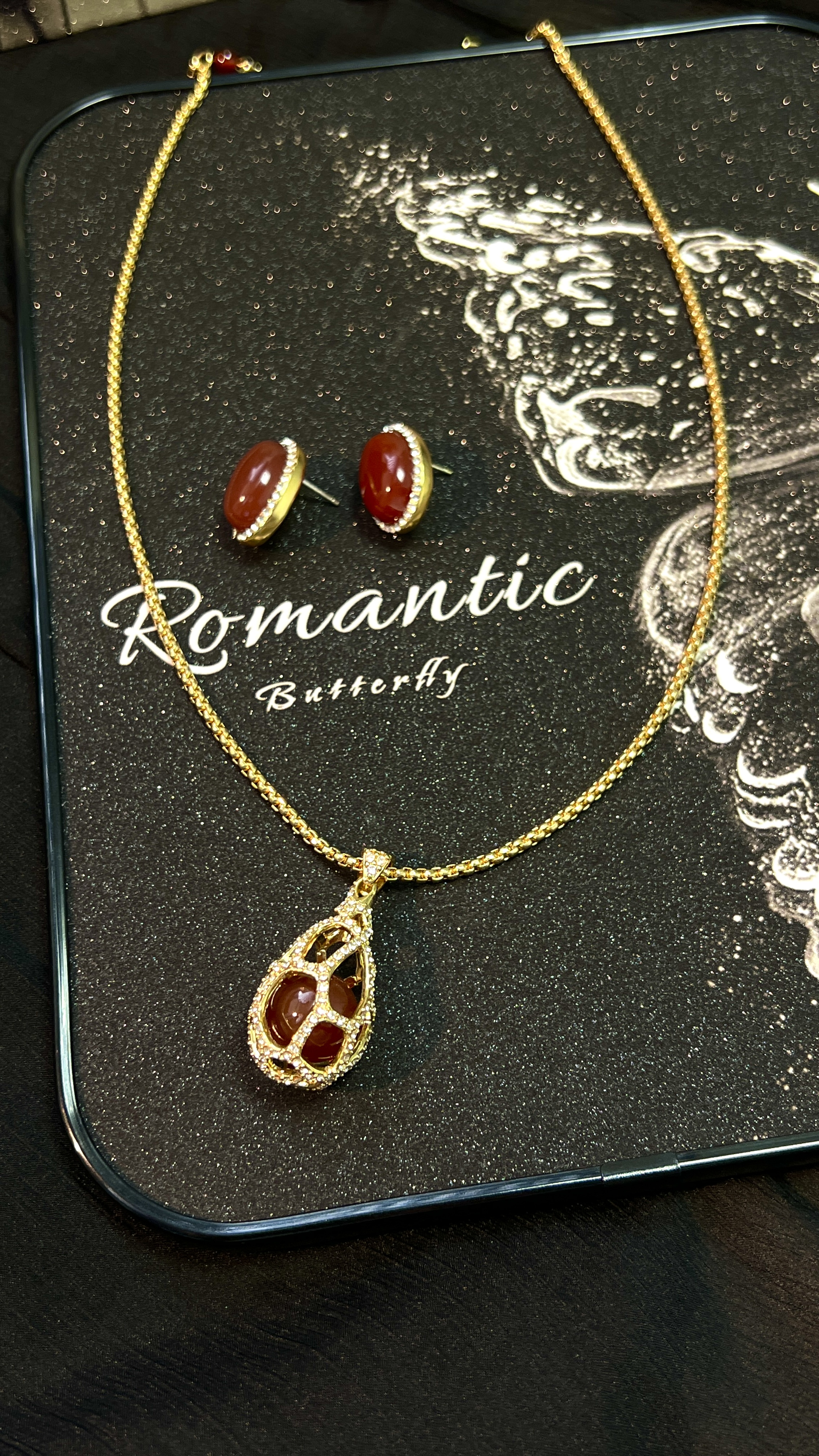 纯铜锆石项链 中古款24K铜镀真金金色项链