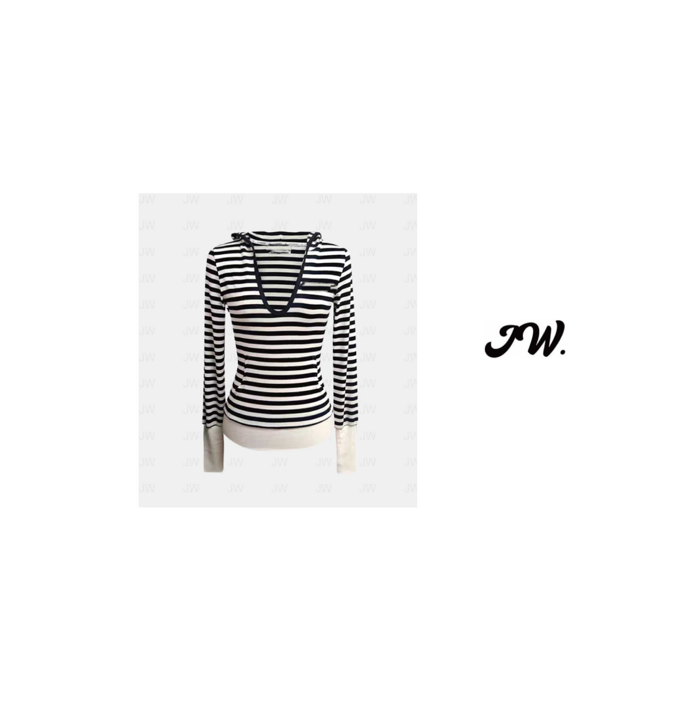 【JW.】LE条纹修身型休闲宽松型连帽卫衣长袖上衣时尚秋季常规打底
