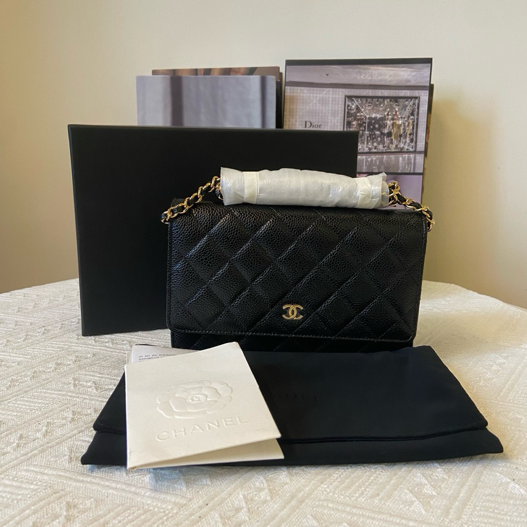 未使用 Chanel/香奈儿 黑金荔枝皮woc发财包 24年芯片