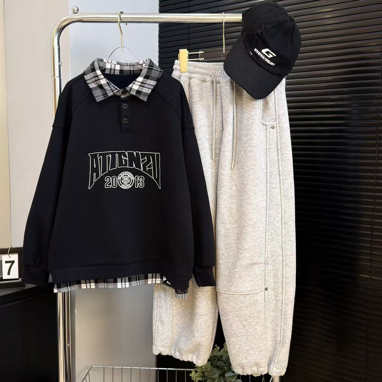  嘟妈童装 青少年冬季加绒假两件POLO衫中大童加厚长袖打底衫7075