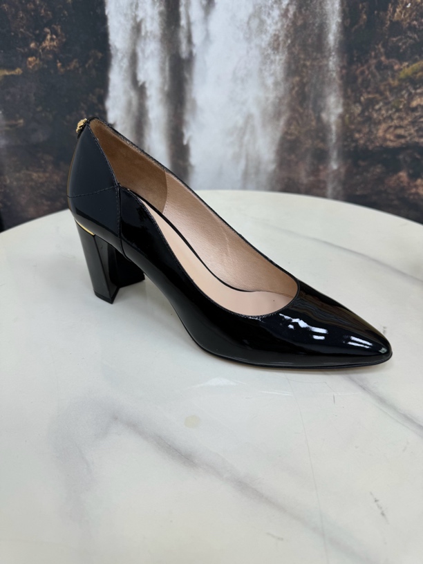 时尚浅口漆皮尖头粗高跟单鞋 春季尖头气质真皮女鞋 78801