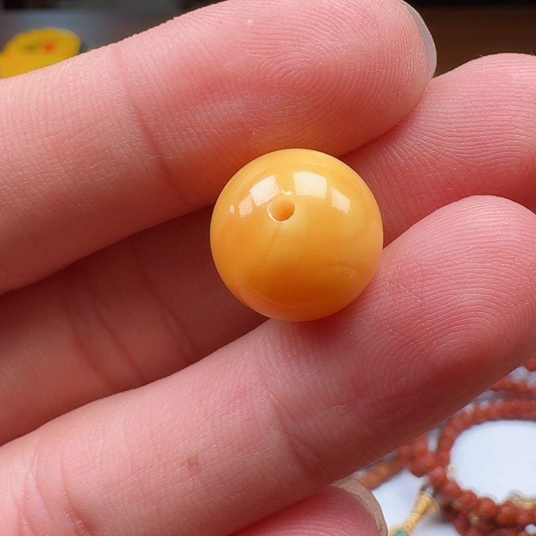 蜜蜡裸石未镶嵌蓝色蜜蜡圆珠14+