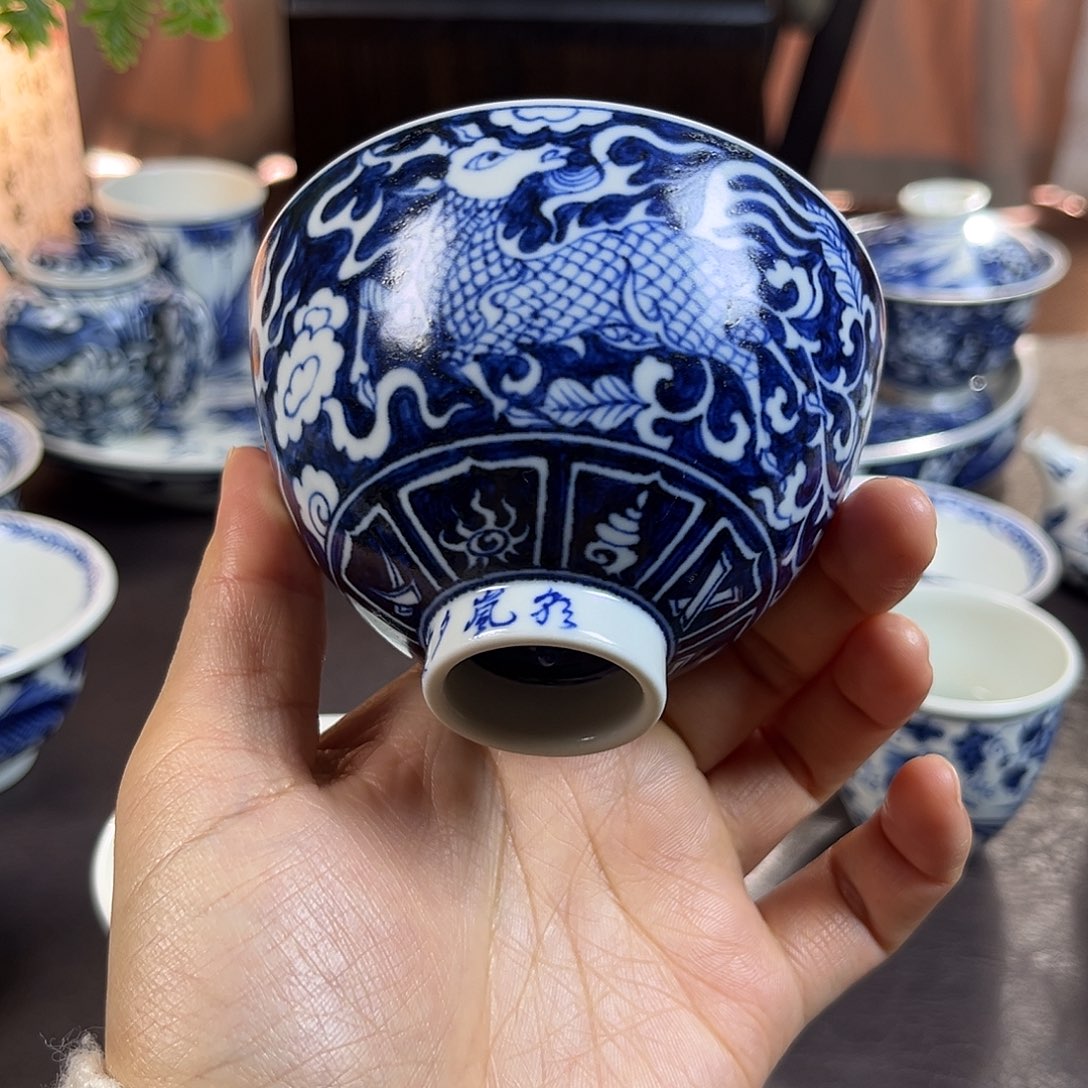 朝岚夕霞仿至正元青花原矿釉烧制全手绘主人杯