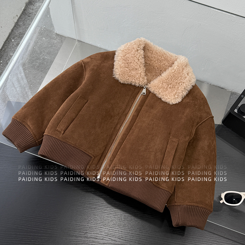 【现货】冬装儿童韩版纯色洋气拉链式休闲加绒加厚翻领外套SJ6552