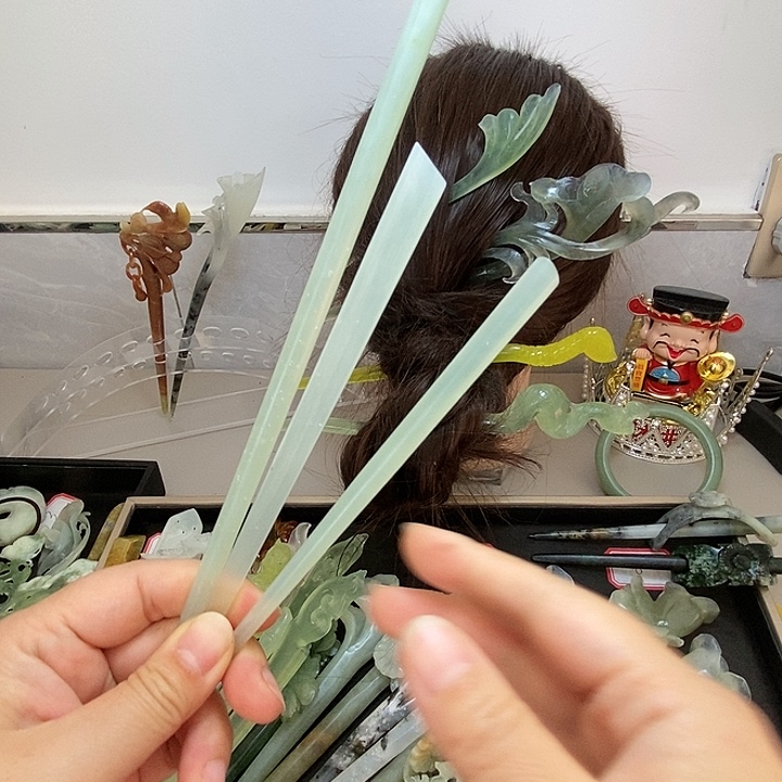 蛇纹石玉合金发饰素杆。 拍一发三