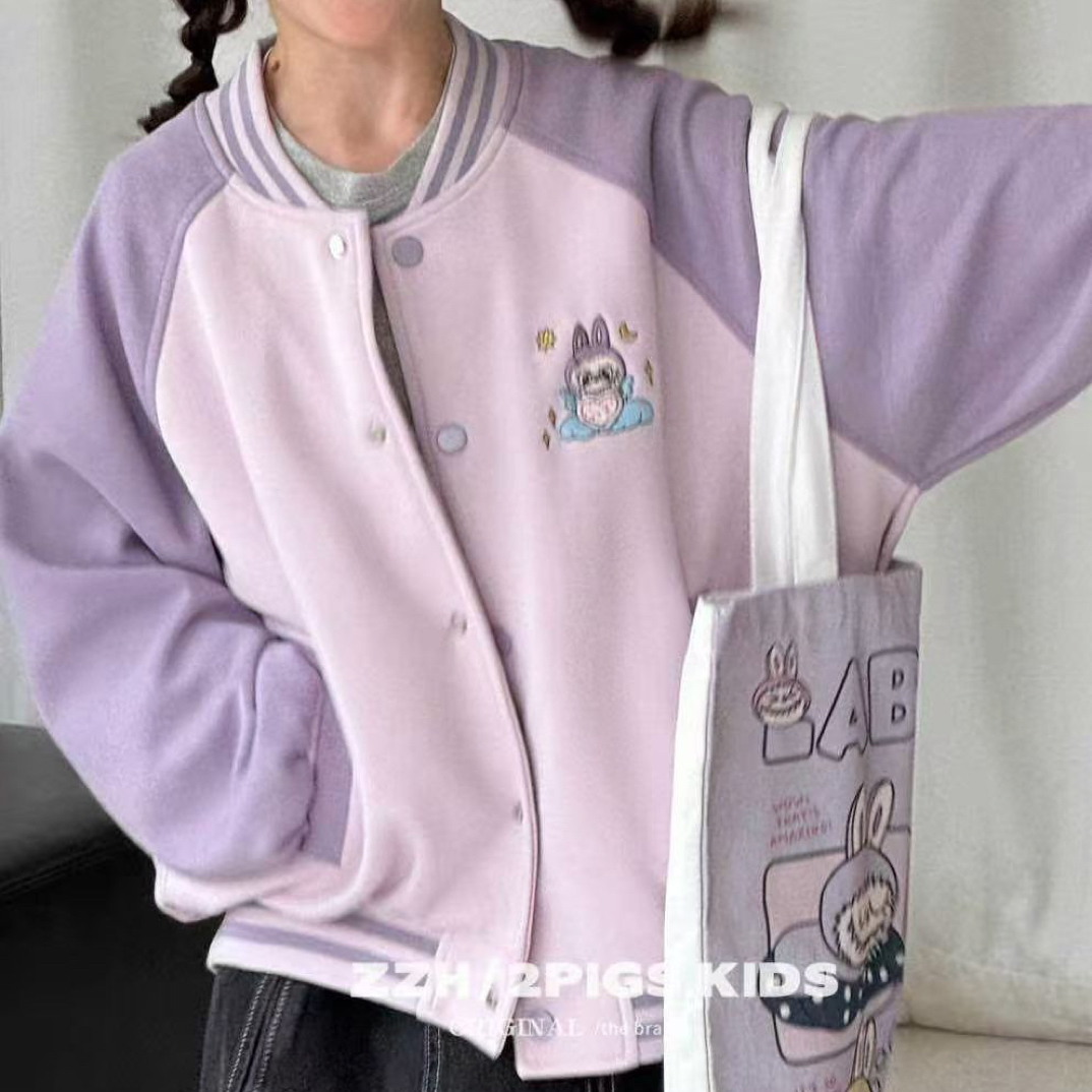 2025女童秋季针织时尚百搭棒球服休闲宽松学生运动