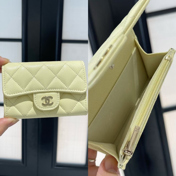 全新未使用 Chanel/香奈儿 25S小鸡黄翻盖带拉链卡包