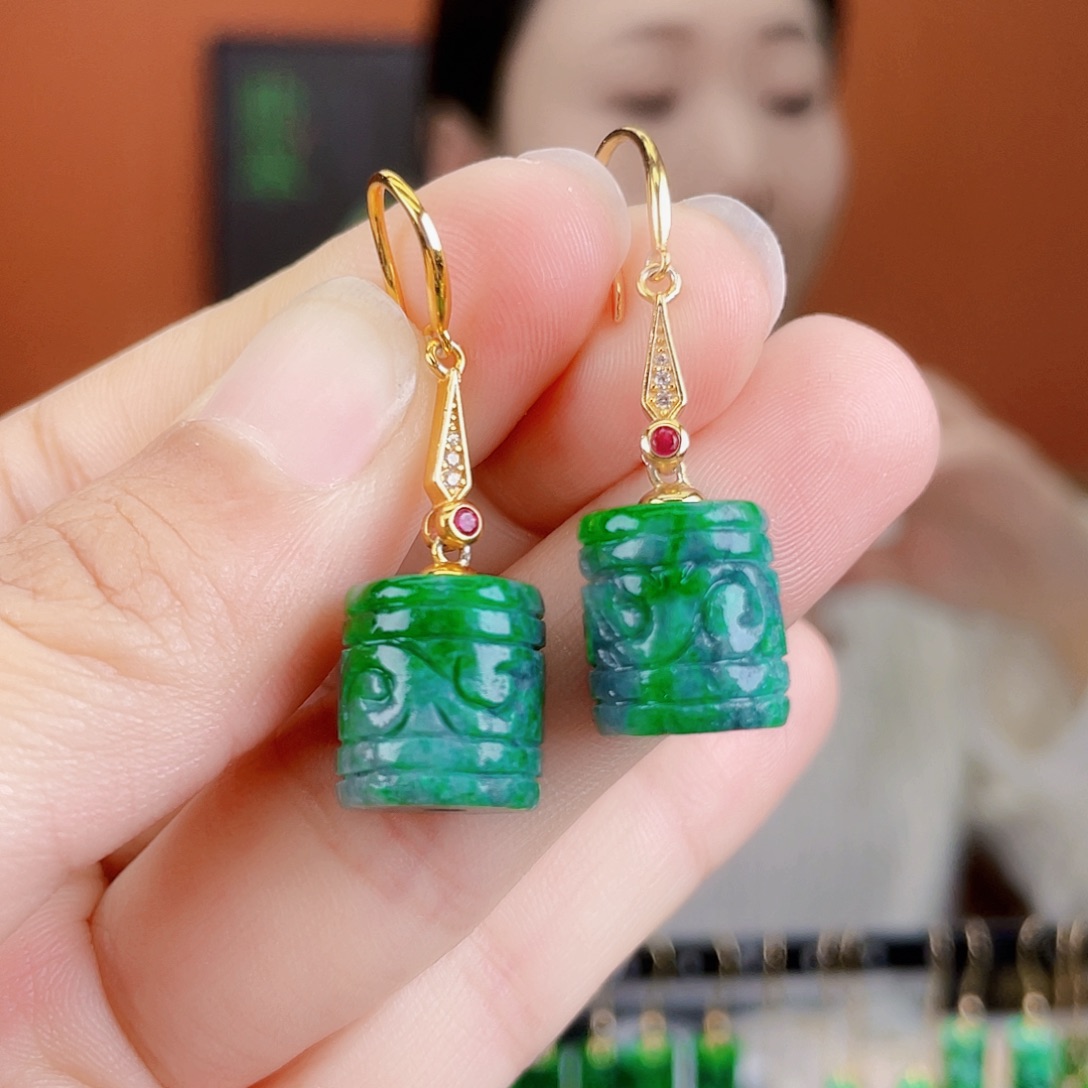 翡翠银S925镶嵌耳饰