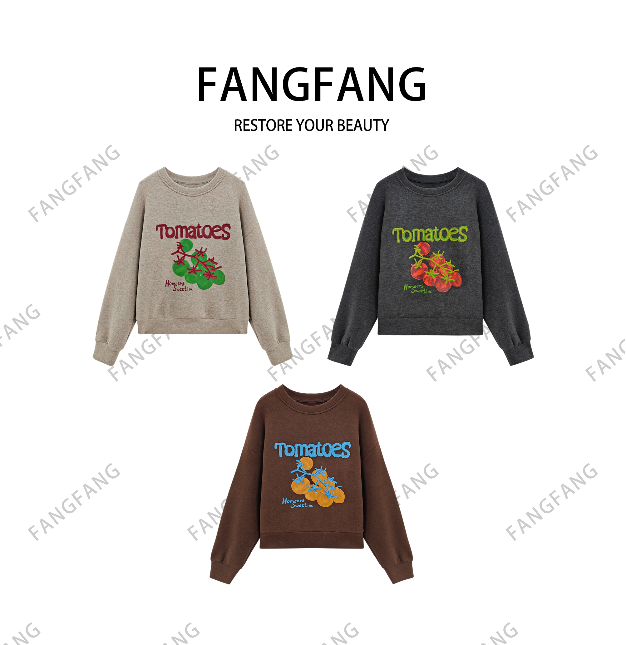 F.F长袖套头圆领宽松型印花卫衣上衣宽松休闲重工828617