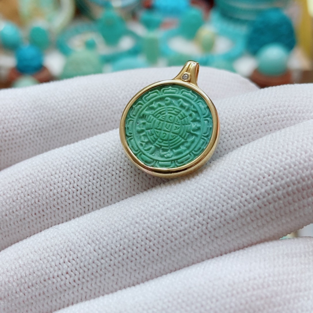 绿松石18K金镶嵌九宫八卦牌
