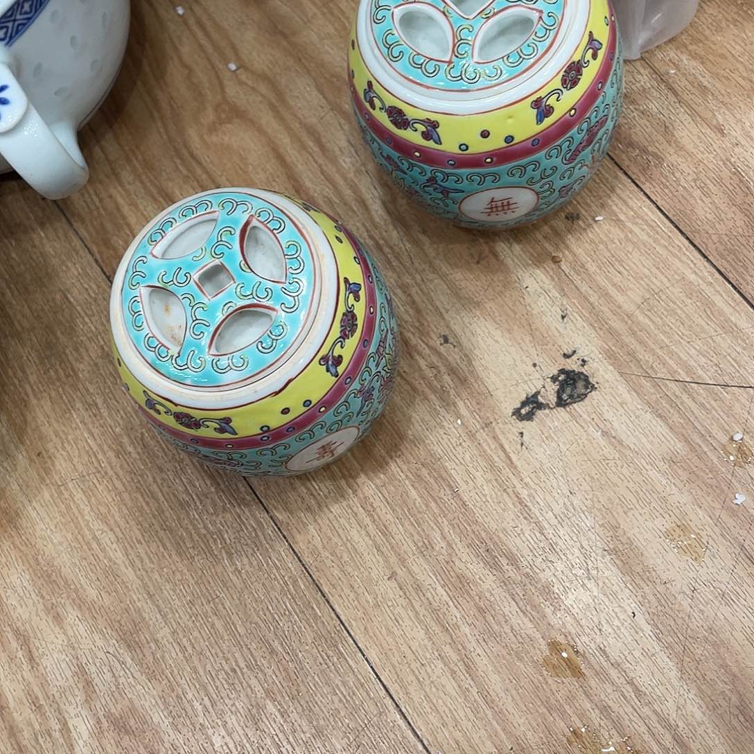 秋***秋瓷片景德镇粉彩万寿腰鼓罐