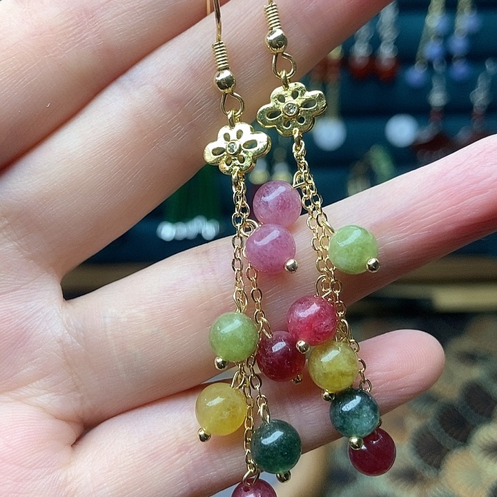 石英质玉耳钉银S925镶嵌