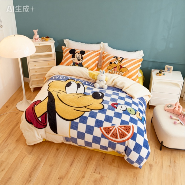 【可爱布鲁托】1.5米×2米可爱卡通儿童牛奶绒单被套加厚冬季被套