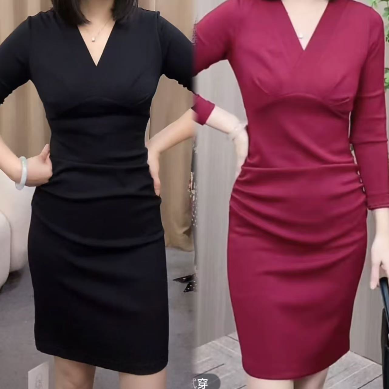 气质显瘦亲肤软糯女人味连衣裙Q19177显高洋气收腰显