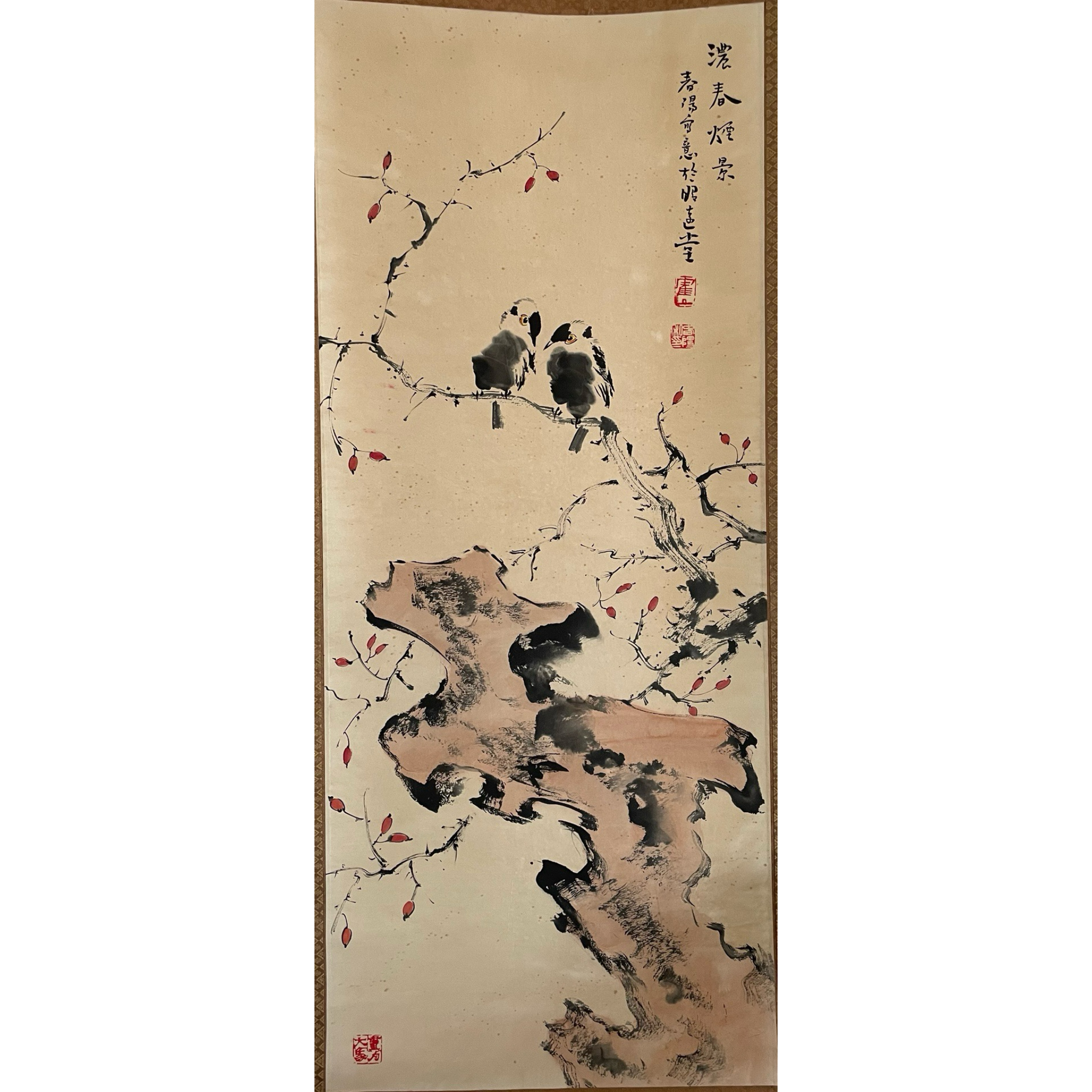 049 霍春阳 花鸟图 纸本设色 96×40cm