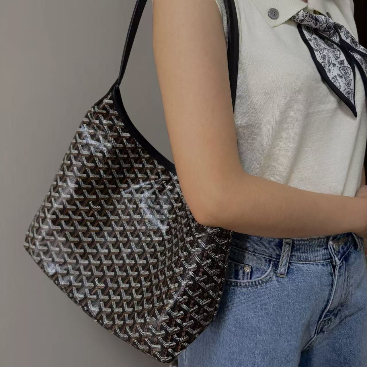 99新 Goyard 【文子姐专属】/Z179/黑色老花hobo腋下包