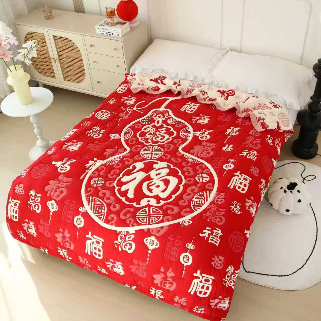 【福禄泡芙被】150cm*200cm高端多功能可铺可盖年款红色亲肤床品