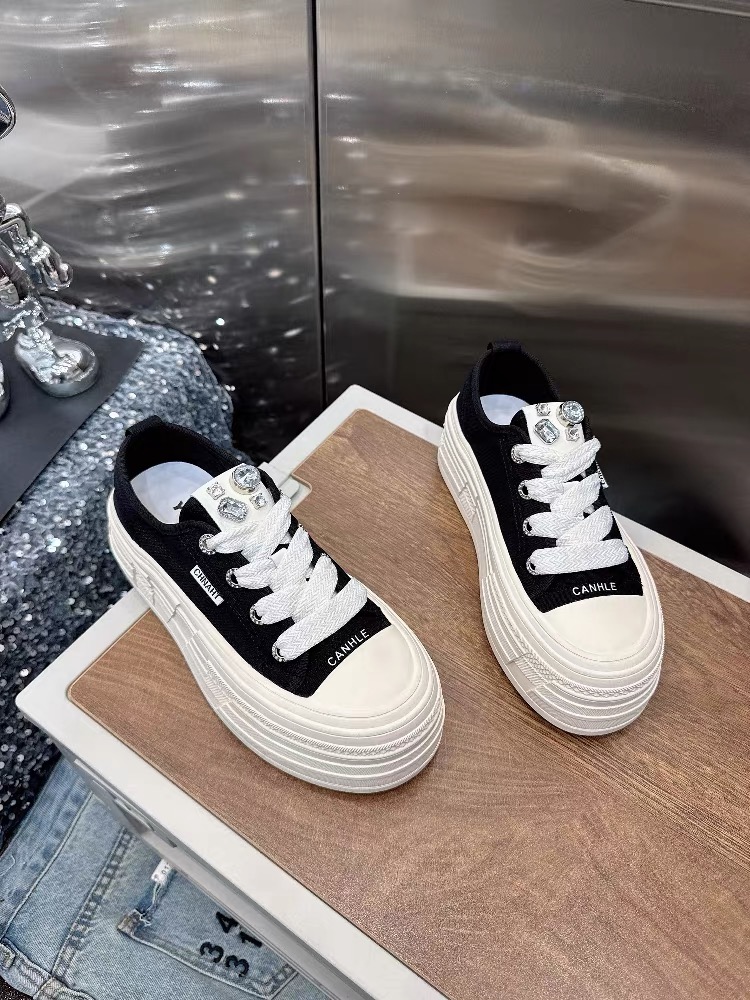 9015-3冰丝速干网面鞋女松糕底厚底增高圆头帆布鞋休闲运动板鞋