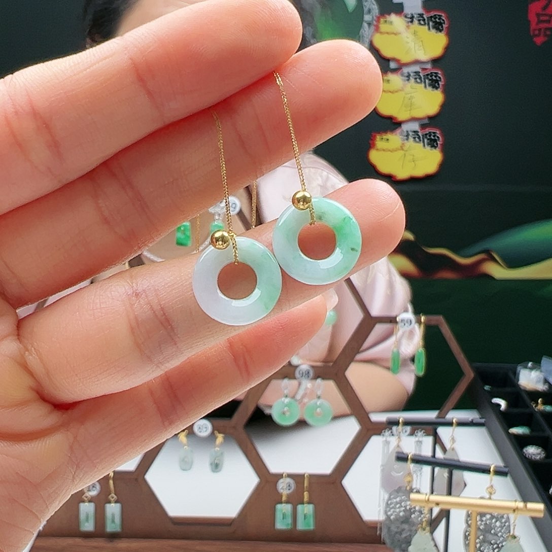 翡翠耳饰18K金镶嵌天然翡翠耳饰18k金镶嵌