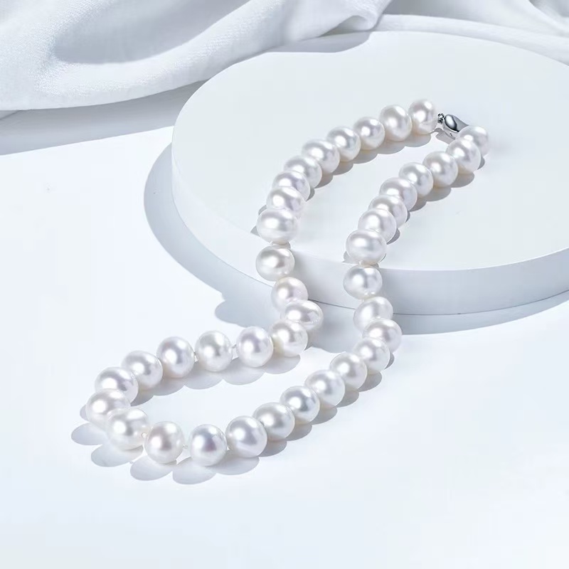 铜合金仿珍珠项链 x9911气质白色时尚百搭简约经典12mm点位项链 