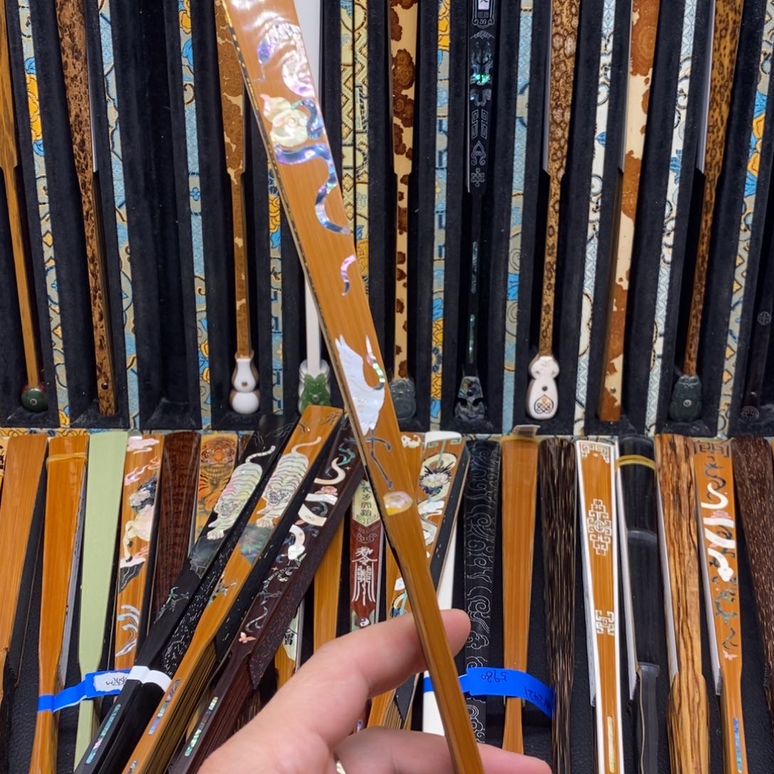 用***0扇子仙鹤谐蛇文玩折扇